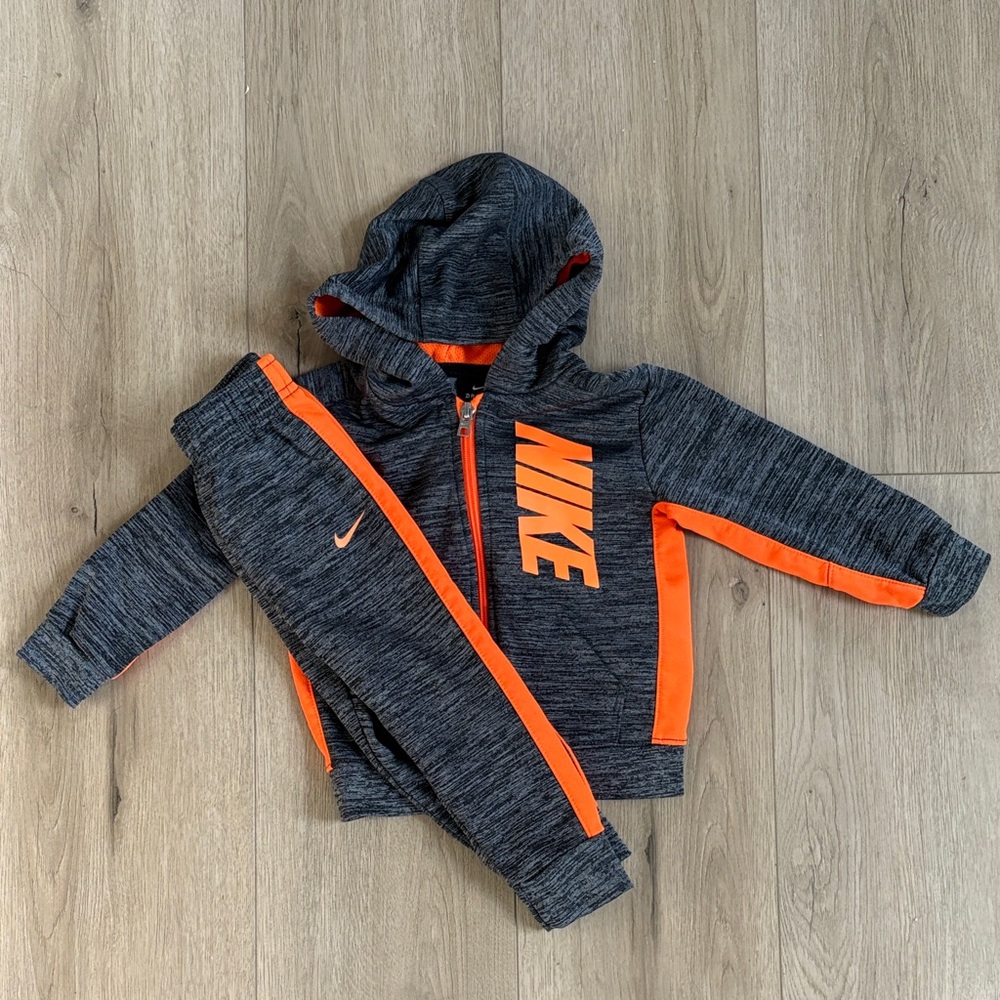 Nike Charcoal and Orange Fleece Lined Hoodie Set 24M
